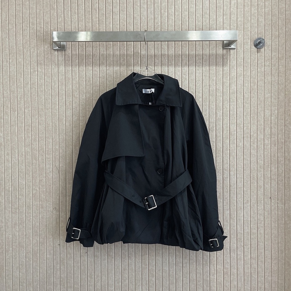Black Belted Trench Coat Jacket - Unbranded